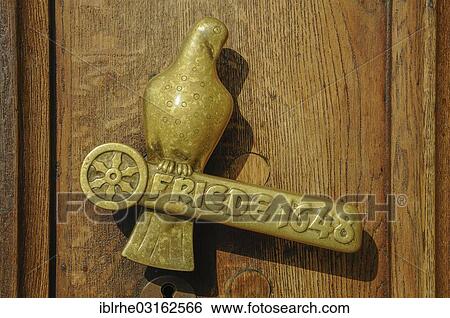 "Door handle with the inscription """"Friede 1648"""", German for """"Peace 1648"""" by Fritz Szalinski, at the front door of the Osnabrueck Town Hall, Osnabruck, Lower Saxony, Germany, Europe" View Large Photo Image Stock Photograph - "Door handle with the inscription """"Friede 1648"""", German for """"Peace 1648"""" by Fritz Szalinski, at the front door of the Osnabrueck Town Hall, Osnabruck, Lower Saxony, Germany, Europe". Fotosearch