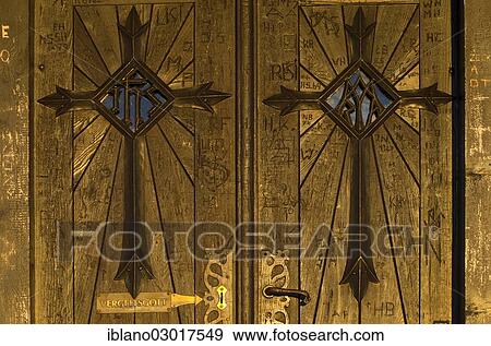 Stock Photo - "Door of the chapel at the summit of Kellerjoch Mountain, detail, Kellerjoch, Schwaz, Tyrol, Austria, Europe". Fotosearch
