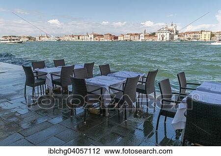 Stock Image - "Dorsoduro district seen from a restaurant terrace on Giudecca island, Venice, Veneto, Italy, Europe". Fotosearch