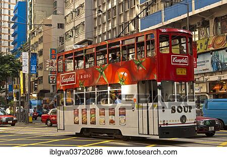 "Double-deck tramcar of Hong Kong Tramways, advertising for Campbell's, Hong Kong, Hong Kong, China, People's Republic of China, Asia" View Large Photo Image Stock Photograph - "Double-deck tramcar of Hong Kong Tramways, advertising for Campbell's, Hong Kong, Hong Kong, China, People's Republic of China, Asia". Fotosearch