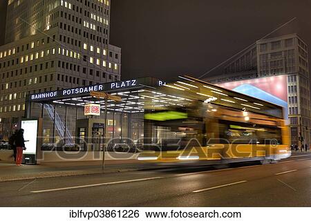"Double-decker bus at Potsdamer Platz square at night, Berlin, Germany, Europe" View Large Photo Image Stock Photograph - "Double-decker bus at Potsdamer Platz square at night, Berlin, Germany, Europe". Fotosearch