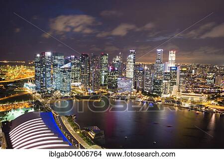 Picture - "Downtown central financial district at night, Singapore, Asia". Fotosearch