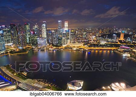 Stock Photograph - "Downtown central financial district at night, Singapore, Asia". Fotosearch