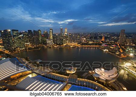 Stock Photography - "Downtown central financial district at night, Singapore, Asia". Fotosearch