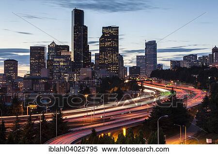 "Downtown Seattle at night, Seattle, Washington, United States, North America" View Large Photo Image Stock Photography - "Downtown Seattle at night, Seattle, Washington, United States, North America". Fotosearch