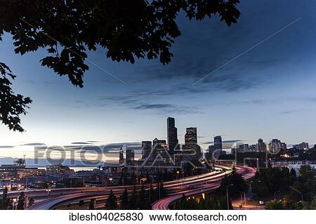 "Downtown with highway at night, Seattle, Washington, United States, North America" View Large Photo Image Stock Image - "Downtown with highway at night, Seattle, Washington, United States, North America". Fotosearch