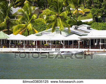 Stock Photography - "Dr Doolittle's Restaurant, a former film set, Marigot Bay, Castries region, St. Lucia island, Lesser Antilles, Windward Islands, St. Lucia". Fotosearch