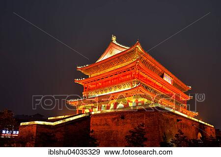 Stock Photo - "Drum Tower, Gulou, Gulou, Xi'an, Shaanxi Province, China, Asia". Fotosearch