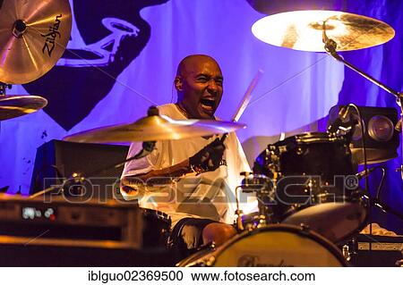 Stock Image - "Drummer Brandon Jay Finley from the U. S. crossover band Dog eat Dog performing live at the Schueuer concert hall, Lucerne, Switzerland, Europe". Fotosearch
