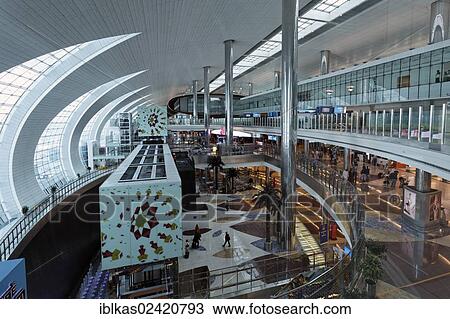 Stock Image - Dubai International Airport, departure hall, United Arab Emirates, Middle East, Asia. Fotosearch