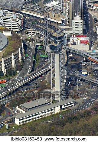 Stock Image - "Duesseldorf Airport, air traffic control tower, aerial view, Dusseldorf, Rhineland, North Rhine-Westphalia, Germany, Europe". Fotosearch