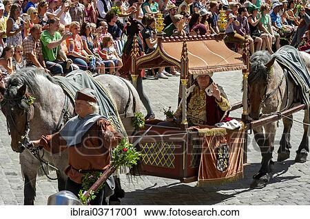 "Duke Ludwig the Rich being carried by horses in a litter, wedding procession of the """"Landshut Wedding"""", historic center, Landshut, Lower Bavaria, Bavaria, Germany, Europe" View Large Photo Image Stock Image - "Duke Ludwig the Rich being carried by horses in a litter, wedding procession of the """"Landshut Wedding"""", historic center, Landshut, Lower Bavaria, Bavaria, Germany, Europe". Fotosearch