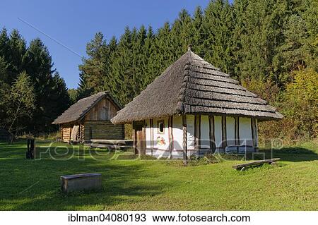 Stock Image - "Early medieval village Unterrabnitz, open air museum, Mittelburgenland region, Burgenland, Austria, Europe". Fotosearch