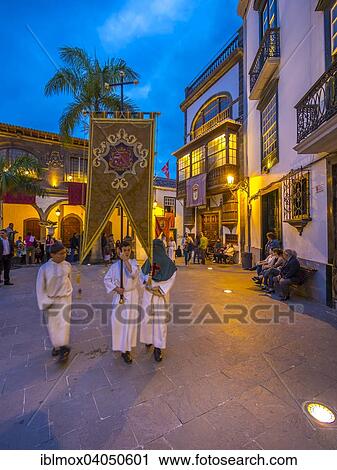 Stock Image - "Easter Procession, Plaza de Espana, Santa Cruz de La Palma, Canary Islands, Spain, Europe". Fotosearch