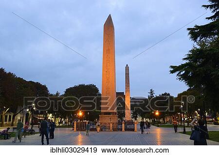 Stock Photo - "Egyptian obelisk and a brick Obelisk on the Hippodrom or Sultanahmet Square, Istanbul, Istanbul Province, Turkey, Asia". Fotosearch