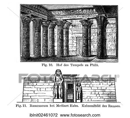 "Egyptian temple, courtyard of the Temple at Philae, Ramesseum at Medinet Habu, colossal image of Ramses, illustration, Meyers Konversations-Lexikon encyclopedia, 1897" View Large Photo Image Stock Image - "Egyptian temple, courtyard of the Temple at Philae, Ramesseum at Medinet Habu, colossal image of Ramses, illustration, Meyers Konversations-Lexikon encyclopedia, 1897". Fotosearch