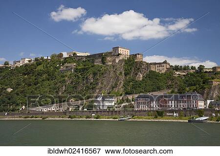 Ehrenbreitstein Castle above the Rhine river, Koblenz, Rhineland-Palatinate, Germany, Europe, PublicGround, Europe View Large Photo Image Stock Photo - Ehrenbreitstein Castle above the Rhine river, Koblenz, Rhineland-Palatinate, Germany, Europe, PublicGround, Europe. Fotosearch
