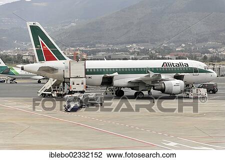 Stock Image - "EI-IMC, Alitalia Airbus A319-112 after landing, Florence Airport, Tuscany, Italy, Europe". Fotosearch