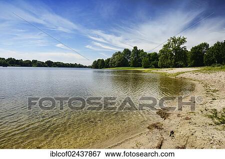 Stock Photo - "Eichbaumsee lake closed because of cyanobacteria, Allermoehe, Vier- und Marschlande area, Hamburg, Germany, Europe". Fotosearch
