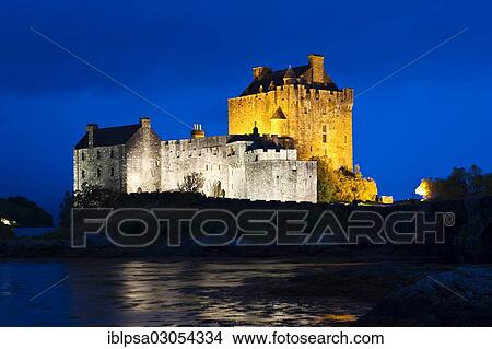 "Eilean Donan Castle illuminated at dusk, Loch Alsh, Scotland, United Kingdom, Europe" View Large Photo Image Picture - "Eilean Donan Castle illuminated at dusk, Loch Alsh, Scotland, United Kingdom, Europe". Fotosearch