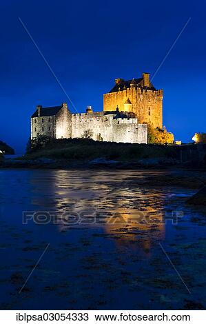 "Eilean Donan Castle illuminated at dusk, Loch Alsh, Scotland, United Kingdom, Europe" View Large Photo Image Stock Image - "Eilean Donan Castle illuminated at dusk, Loch Alsh, Scotland, United Kingdom, Europe". Fotosearch