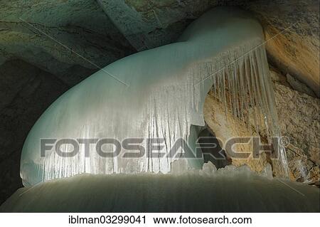 Stock Image - "Eisriesenwelt, German for """"World of the Ice Giants"""", Ice Caves of Werfen, Tennengebirge, Werfen, Pongau, Salzburg state, Austria, Europe". Fotosearch