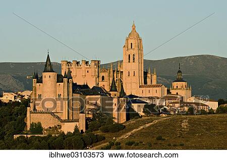 "El Alcazar Castle in front of the Cathedral, Segovia, Castile and Leon, Spain, Europe" View Large Photo Image Stock Image - "El Alcazar Castle in front of the Cathedral, Segovia, Castile and Leon, Spain, Europe". Fotosearch