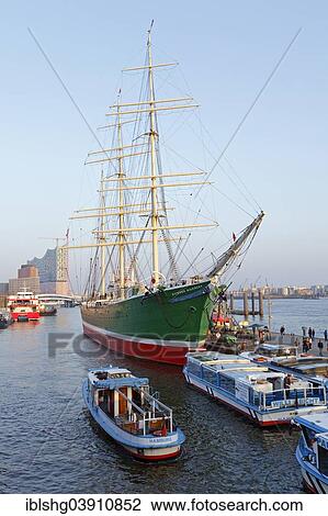 "Elbe Philharmonic Hall and Rickmers Rickmers museum ship, Landungsbrucken piers, Hamburg, Germany, Europe" View Large Photo Image Stock Image - "Elbe Philharmonic Hall and Rickmers Rickmers museum ship, Landungsbrucken piers, Hamburg, Germany, Europe". Fotosearch