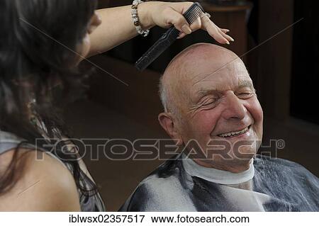 "Elderly man at a hairdresser's, hair cutting, Baden-Wuerttemberg, Germany, Europe" View Large Photo Image Stock Photo - "Elderly man at a hairdresser's, hair cutting, Baden-Wuerttemberg, Germany, Europe". Fotosearch