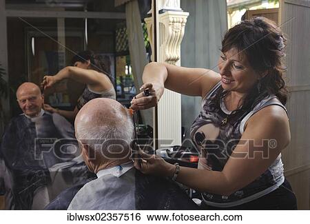 "Elderly man at a hairdresser's, hair cutting, Baden-Wuerttemberg, Germany, Europe" View Large Photo Image Stock Photograph - "Elderly man at a hairdresser's, hair cutting, Baden-Wuerttemberg, Germany, Europe". Fotosearch