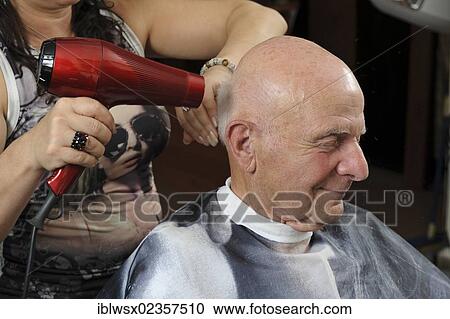 "Elderly man at a hairdresser's, having a blow dry, Baden-Wuerttemberg, Germany, Europe" View Large Photo Image Stock Image - "Elderly man at a hairdresser's, having a blow dry, Baden-Wuerttemberg, Germany, Europe". Fotosearch