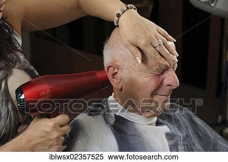 "Elderly man at a hairdresser's, having a blow dry, Baden-Wuerttemberg, Germany, Europe" View Large Photo Image Stock Photography - "Elderly man at a hairdresser's, having a blow dry, Baden-Wuerttemberg, Germany, Europe". Fotosearch