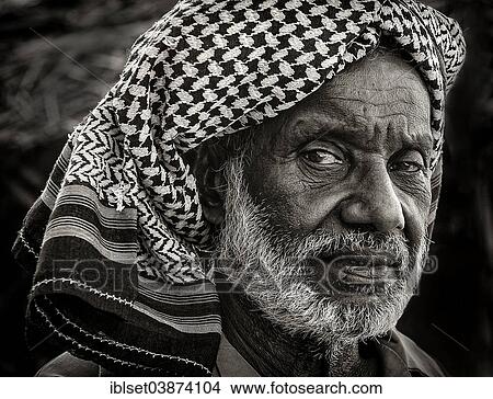 Picture - "Elderly man wearing a headscarf, portrait, Kerala, South India, India, Asia". Fotosearch