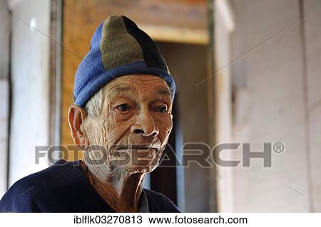 Stock Image - "Elderly man wearing a woollen hat, farmer, portrait, Pastoreo, Caaguazu Department, Paraguay, South America". Fotosearch