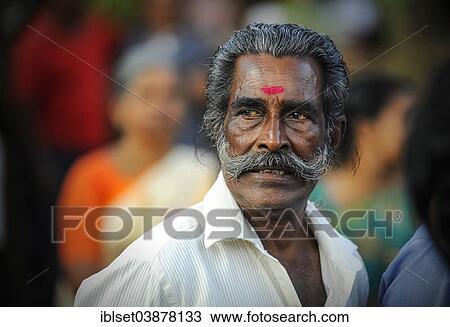 Stock Image - "Elderly man with a bindi, Portrait, Kerala, South India, India, Asia". Fotosearch