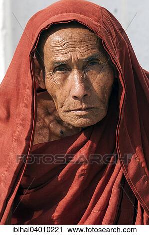 Stock Image - "Elderly monk, Portrait, Myanmar, Asia". Fotosearch