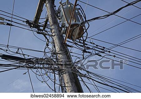 "Electrical cables and telephone wires on a power pole, Staten Island, New York, United States, North America" View Large Photo Image Picture - "Electrical cables and telephone wires on a power pole, Staten Island, New York, United States, North America". Fotosearch