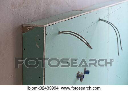 "Electrical cables, wall construction, plasterboard sheets, bathroom, renovation of an old building, Stuttgart, Baden-Wuerttemberg, Germany, Europe" View Large Photo Image Picture - "Electrical cables, wall construction, plasterboard sheets, bathroom, renovation of an old building, Stuttgart, Baden-Wuerttemberg, Germany, Europe". Fotosearch