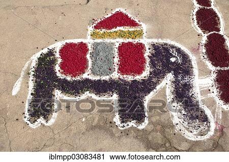 "Elephant, typical sand painting in front of a house during the Pongal harvest festival, Mamallapuram, Mahabalipuram, sud indien, Tamil Nadu, India, Asia" View Large Photo Image Stock Image - "Elephant, typical sand painting in front of a house during the Pongal harvest festival, Mamallapuram, Mahabalipuram, sud indien, Tamil Nadu, India, Asia". Fotosearch