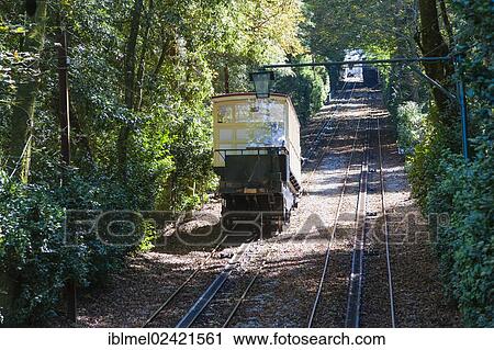 Stock Image - Elevador do Bom Jesus do Monte, Funicular railway of Good Jesus of the Mount, Portuguese sanctuary, Tenoes, Braga, Cavado, Norte, Portugal, Europe. Fotosearch