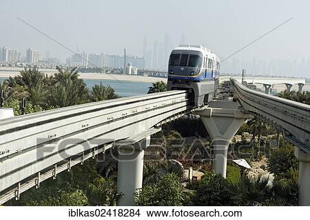 Elevated rail, Palm Jumeirah Monorail, Dubai, United Arab Emirates, Middle East, Asia View Large Photo Image Picture - Elevated rail, Palm Jumeirah Monorail, Dubai, United Arab Emirates, Middle East, Asia. Fotosearch