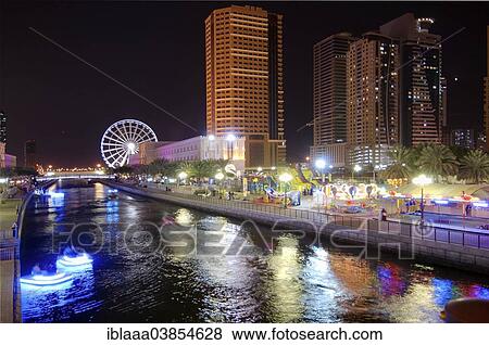 "Embankment at night, Sharjah, Emirate of Sharjah, United Arab Emirates, Asia" View Large Photo Image Stock Photo - "Embankment at night, Sharjah, Emirate of Sharjah, United Arab Emirates, Asia". Fotosearch