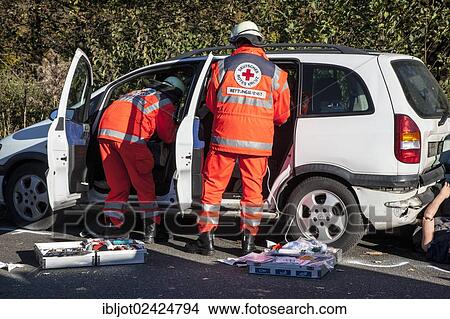 Emergency exercise with numerous rescue organisations and the police taking part, staged mass accident on a motorway, Duelmen, North Rhine-Westphalia, Germany, Europe View Large Photo Image Picture - Emergency exercise with numerous rescue organisations and the police taking part, staged mass accident on a motorway, Duelmen, North Rhine-Westphalia, Germany, Europe. Fotosearch