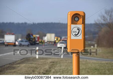 "Emergency telephone on the motorway in front of the scene of an accident, Herrenberg, Baden-Wurttemberg, Germany, Europe" View Large Photo Image Picture - "Emergency telephone on the motorway in front of the scene of an accident, Herrenberg, Baden-Wurttemberg, Germany, Europe". Fotosearch