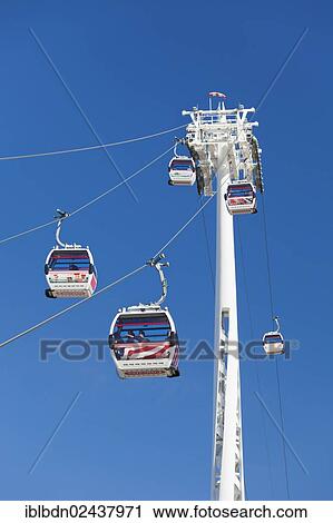 Stock Image - "Emirates Air Line cable car over the Thames, London, England, United Kingdom, Europe". Fotosearch
