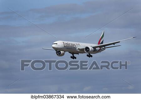 Picture - "Emirates Boeing 777-300er aircraft on final approach, Perth, Western Australia, Australia, Oceania". Fotosearch