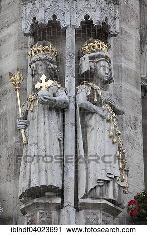 Stock Image - "Emperor Otto I. and Queen Adelheid, figures on the Old Town Hall, Braunschweig, Lower Saxony, Germany, Europe". Fotosearch