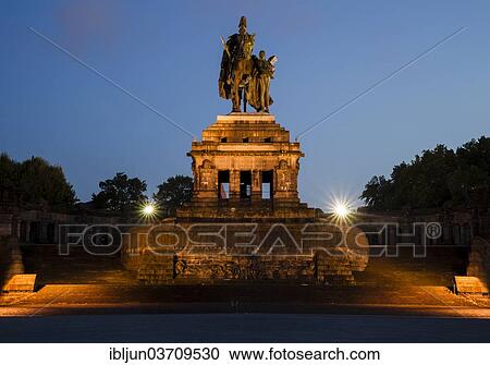 Stock Image - "Emperor William I monument at Deutsches Eck or """"German Corner"""", equestrian statue, Mittelrheintal, Koblenz, Rhineland-Palatinate, Germany, Europe". Fotosearch