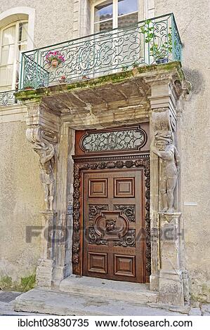 Stock Photography - "Entrance and balcony, Carpentras, Vaucluse, Provence-Alpes-Cote d'Azur, Southern France, France, Europe". Fotosearch
