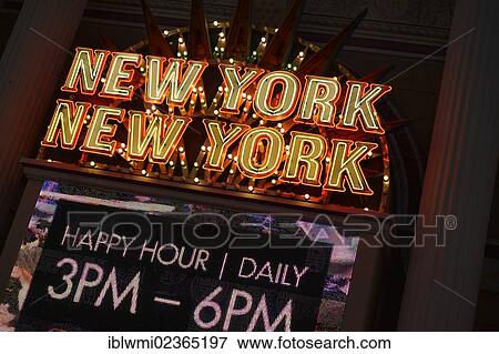 Stock Photo - "Entrance area, neon signs, New York New York Hotel and Casino, Las Vegas, Nevada, United States of America, USA, PublicGround". Fotosearch